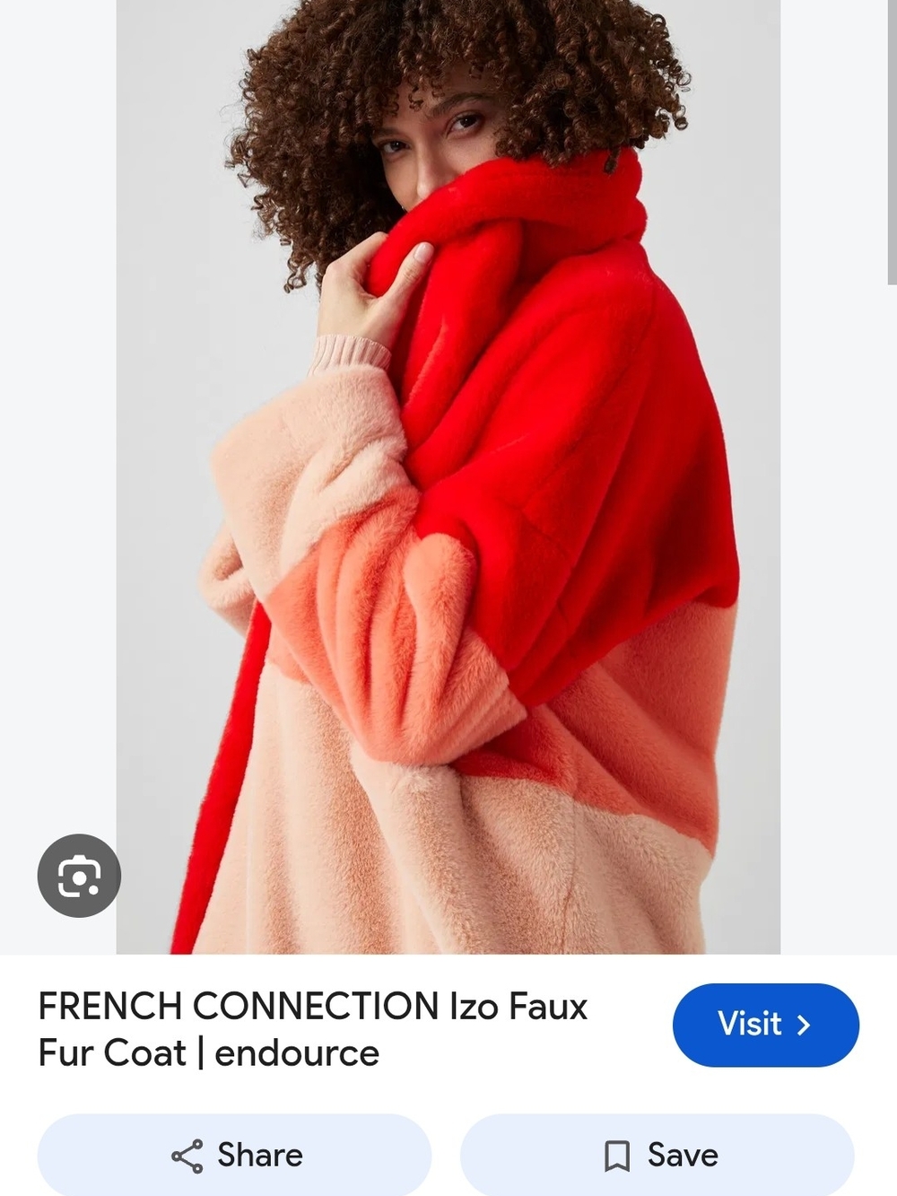 French Connection Colorblock Faux Fur Sweater Coat - Red & Peach Size L
